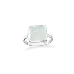 Large Square Freeform Faceted Synthetic Sea Green Chalcedony Stackable Ring