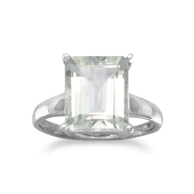Rhodium Plated Green Amethyst Ring