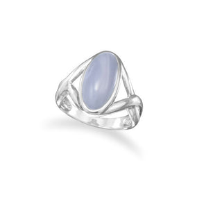 Rhodium Plated Blue Lace Agate Ring