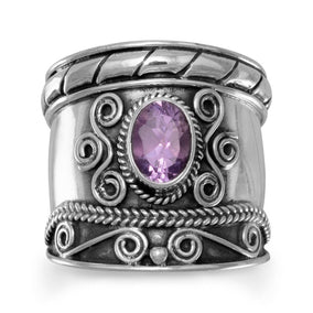 Handmade Oxidized Bali Style Amethyst Ring