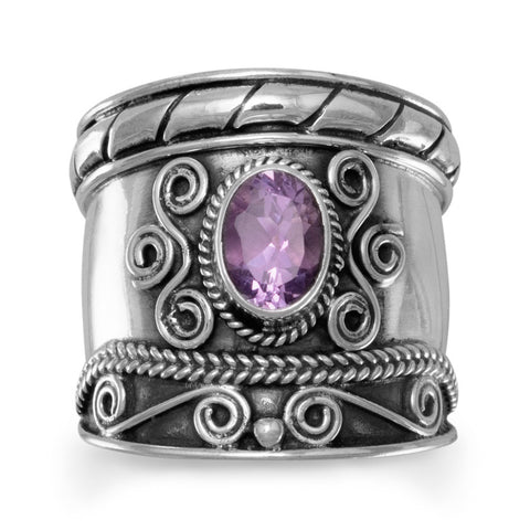 Handmade Oxidized Bali Style Amethyst Ring