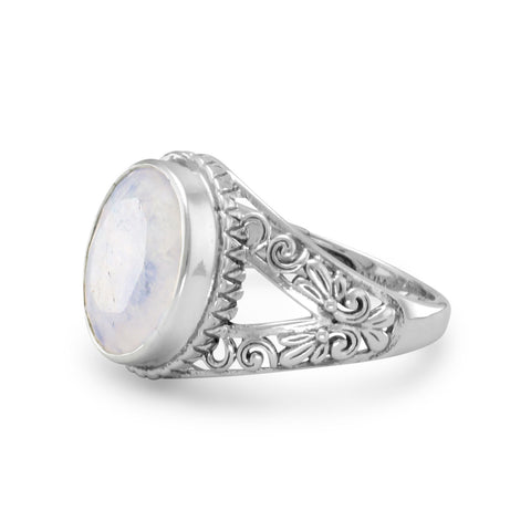 Oxidized Ornate Rainbow Moonstone Ring
