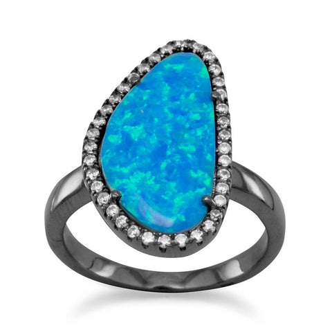 Ruthenium Plated Freeform Synthetic Opal and CZ Ring