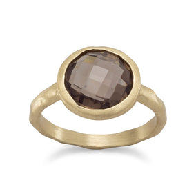Brushed Finish 18 Karat Gold Plated Smoky Quartz Ring