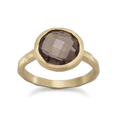 Brushed Finish 18 Karat Gold Plated Smoky Quartz Ring