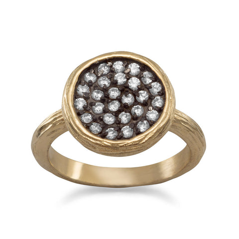 Textured 14 Karat Gold Plated CZ Ring