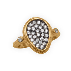 Pear Shape Textured 14 Karat Gold Plated CZ Ring