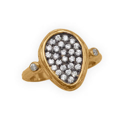 Pear Shape Textured 14 Karat Gold Plated CZ Ring