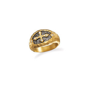 14 Karat Gold Plated CZ Cross Ring