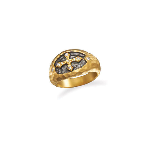 14 Karat Gold Plated CZ Cross Ring