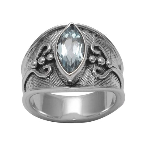 Oxidized Marquise Blue Topaz Ring