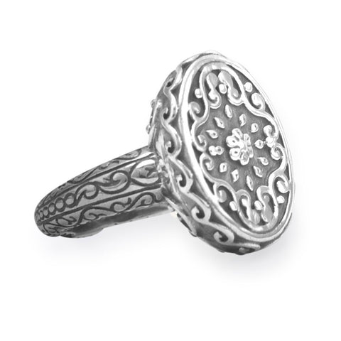 Floral Oxidized Oval Ring