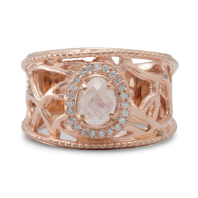 14 Karat Rose Gold Plated Rainbow Moonstone Ring