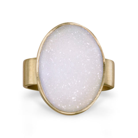 14 Karat Gold Plated White Druzy Ring