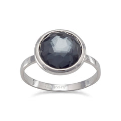 Large Round Freeform Faceted Quartz over Hematite Stackable Ring