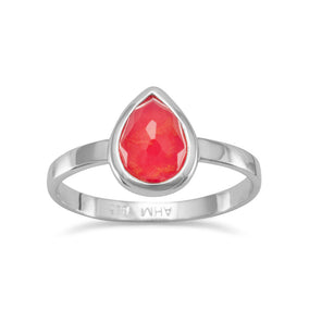 Small Pear Shape Freeform Faceted Quartz over Reconstituted Coral Stackable Ring