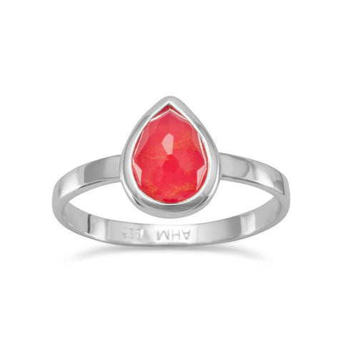 Small Pear Shape Freeform Faceted Quartz over Reconstituted Coral Stackable Ring