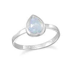 Small Pear Shape Freeform Faceted Light Blue Hydro Quartz Stackable Ring