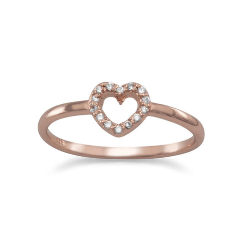 14 Karat Rose Gold Plated CZ Heart Ring