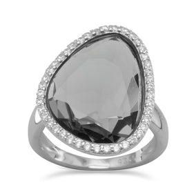 Rhodium Plated Abstract Faceted Slate Glass Ring