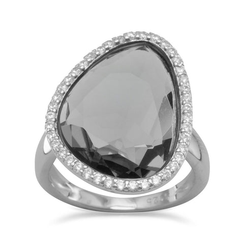 Rhodium Plated Abstract Faceted Slate Glass Ring