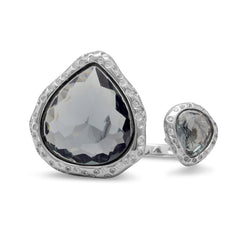Rhodium Plated Double Pear Glass Ring