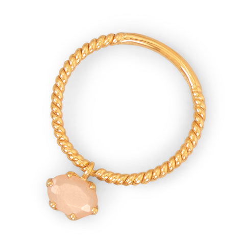 14 Karat Gold Plated Peach Moonstone Charm Ring