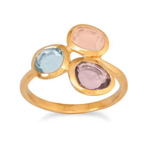 14 Karat Gold Plated Ring with Abstract Stone Design