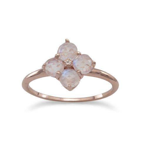14 Karat Rose Gold Plated Ring with  Moonstone Flower