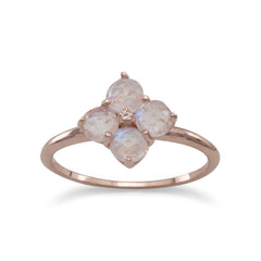 14 Karat Rose Gold Plated Ring with  Moonstone Flower