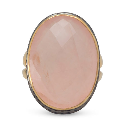 14 Karat Gold Plated Ring with Faceted Rose Quartz