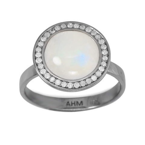 Midnight Collection Round Halo Ring With Gray Diamonds