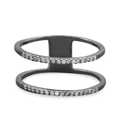 Ruthenium Plated Double Row CZ Ring