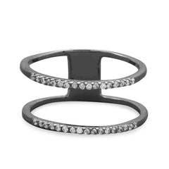 Ruthenium Plated Double Row CZ Ring