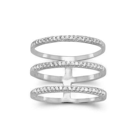 Rhodium Plated Triple Row CZ Ring