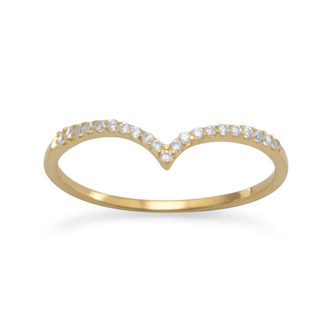 18 Karat Gold Plated CZ "V" Ring