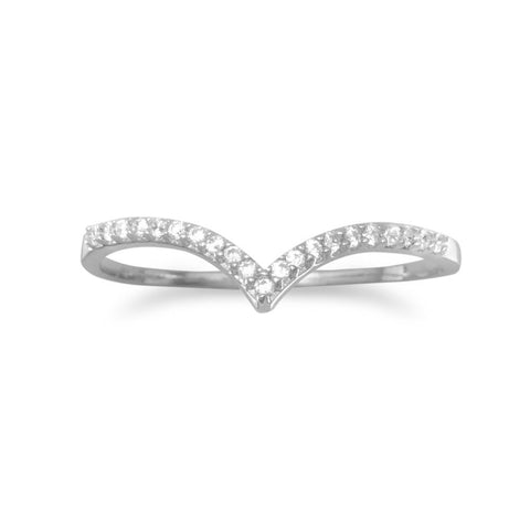 Rhodium Plated CZ "V" Ring