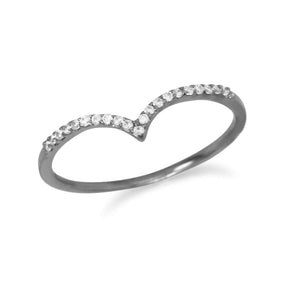 Ruthenium Plated CZ "V" Ring