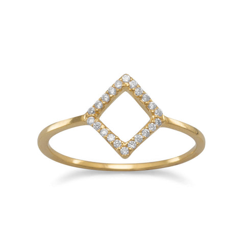 18 Karat Gold Plated Diamond Shape CZ Ring