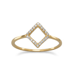 18 Karat Gold Plated Diamond Shape CZ Ring
