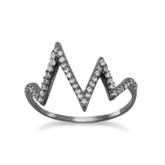 Ruthenium Plated CZ Heartbeat Design Ring
