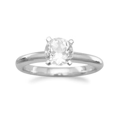 Rhodium Plated White Topaz Solitaire Ring