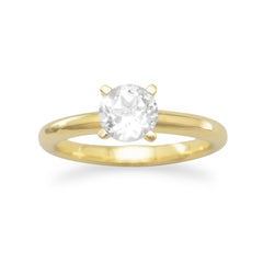14 Karat Gold Plated White Topaz Solitaire Ring