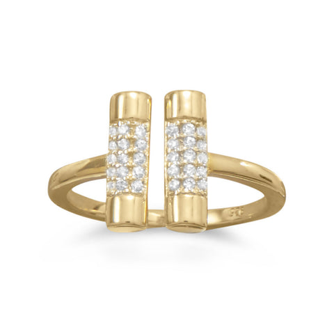 14 Karat Gold Plated CZ Bar Ring