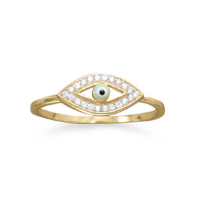 14 Karat Gold Plated CZ Evil Eye Ring