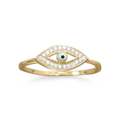 14 Karat Gold Plated CZ Evil Eye Ring