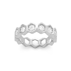 Rhodium Plated CZ Honeycomb Ring