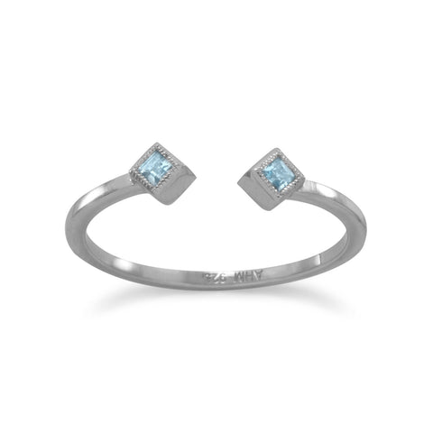 Rhodium Plated Swiss Blue Topaz Open Design Ring