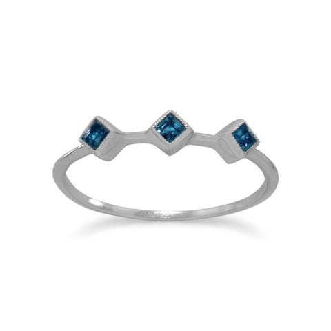 Rhodium Plated London Blue Topaz Ring