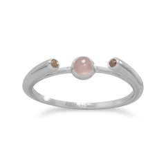 Rhodium Plated Peach Moonstone and Smoky Quartz Ring